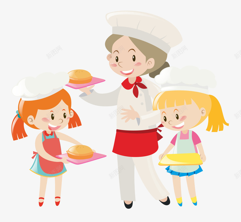 手绘面包师png免抠素材_新图网 https://ixintu.com 儿童 卡通人物 卡通女孩 卡通手绘做面点的儿童 手绘女孩 拿着面包 糕点师傅 面包 面点师