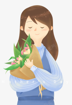 母亲节素材抱着花束的女孩插画高清图片