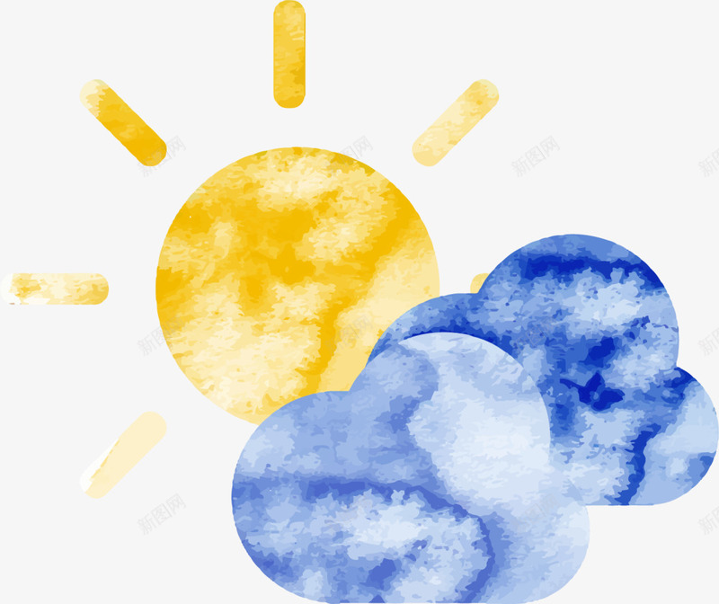蓝色水彩云朵太阳png免抠素材_新图网 https://ixintu.com 3月23日 世界气象日 云朵 多云 多云转晴 天气 太阳 气象 水彩天气