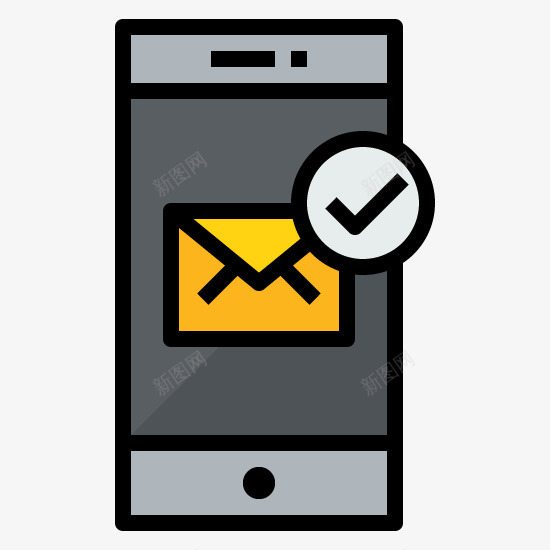 发送成功png免抠素材_新图网 https://ixintu.com 发送邮件 完成提醒 手机 智能手机 用具 短信 黄色信封