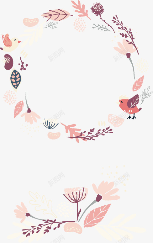 花朵png免抠素材_新图网 https://ixintu.com 免费矢量下载 小鸟 插画 树枝 绘画 花朵 花环 花纹 边框