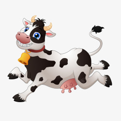 黑白铃铛手绘黑白斑点奔跑奶牛矢量图高清图片