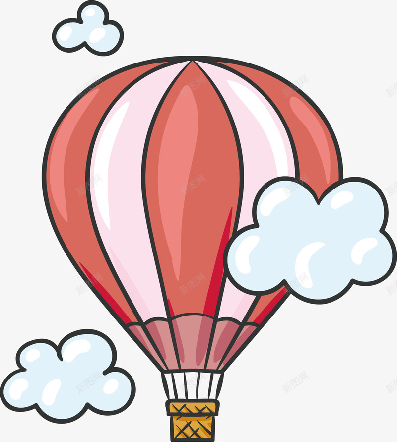 红色条纹热气球png免抠素材_新图网 https://ixintu.com 条纹 热气球 白色云朵 矢量素材 红白条纹
