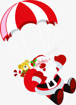 红色卡通降落伞礼物圣诞老人素材
