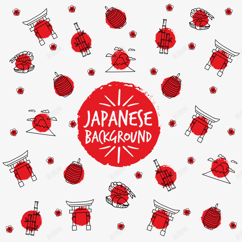 手绘日本元素的红色圆圈背景png免抠素材_新图网 https://ixintu.com 元素 圆圈 手绘 日本 红色