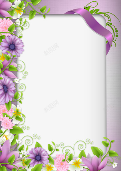 紫色鲜花边框png免抠素材_新图网 https://ixintu.com 相册 边框 鲜花