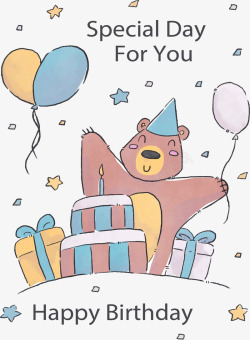 生日礼物小熊手绘过生日的小熊贺卡矢量图高清图片