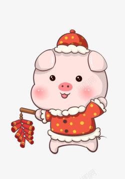 新年猪红粉色提着灯笼的卡通新年猪高清图片