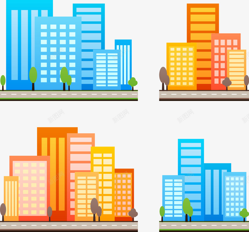 城市建筑街道模型矢量图ai免抠素材_新图网 https://ixintu.com 城市街道 建筑模型 矢量图
