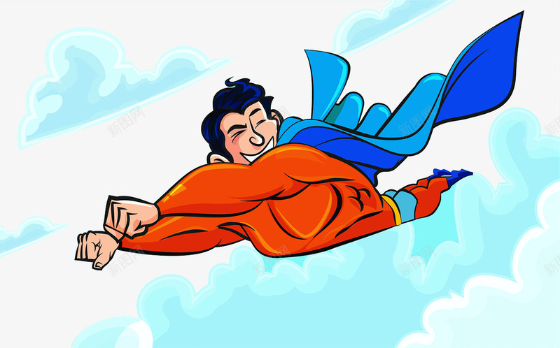 超人飞行插画png免抠素材_新图网 https://ixintu.com 天空 肌肉 超人披风 飞行