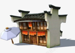火锅铺子手绘图古楼模型高清图片