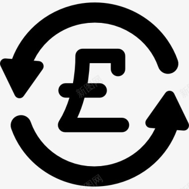 英镑的货币符号在逆时针箭头的圆圈图标图标