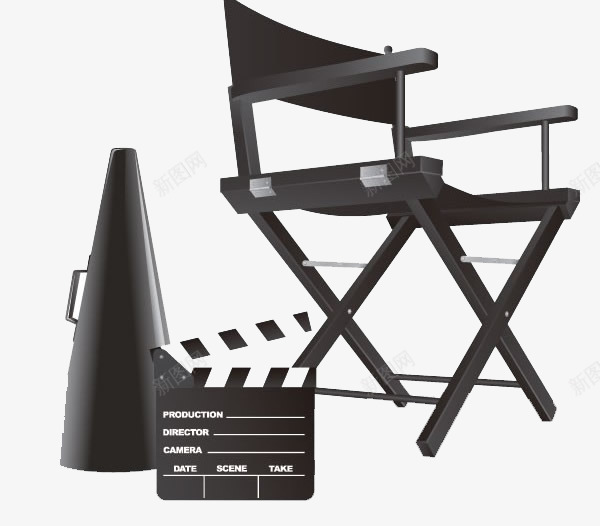 电影制作设备png免抠素材_新图网 https://ixintu.com 打板拍 椅子 现代 电影 黑白