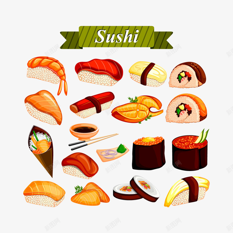 美味日本寿司png免抠素材_新图网 https://ixintu.com 手绘食物 日本寿司 美食 背景装饰 食物 饭团