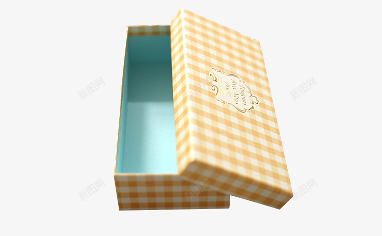 打开的长条礼盒png免抠素材_新图网 https://ixintu.com 包装彩盒 带盖子礼盒 格子礼盒 黄色格子图案