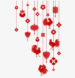 新年节图片素材库鸡年红色小挂饰高清图片