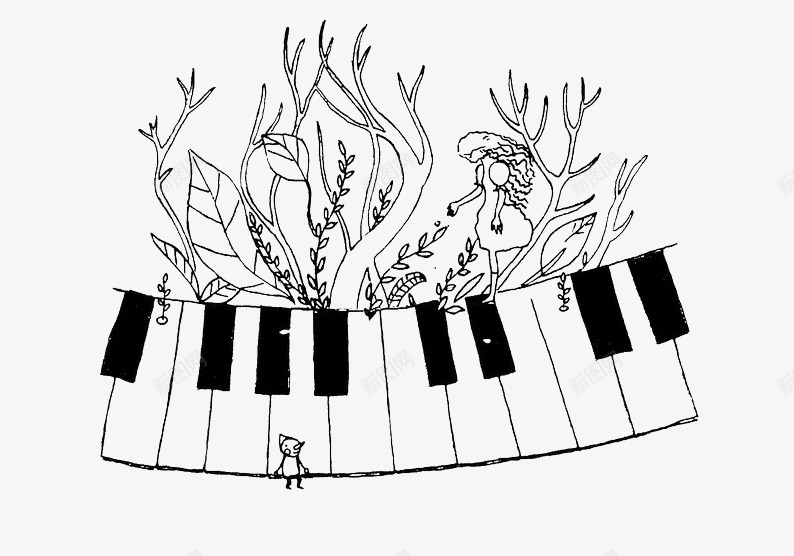 手绘钢琴键png免抠素材_新图网 https://ixintu.com 手绘 钢琴键 黑白
