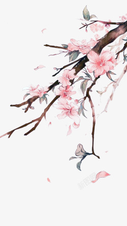 春天赏花手绘桃花高清图片