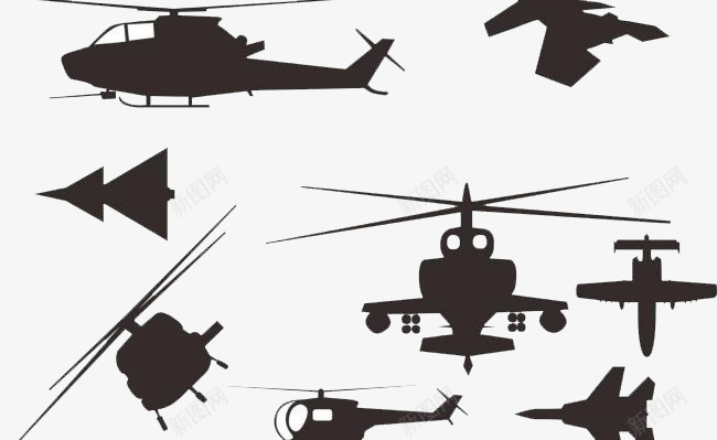 直升机和战斗机组合png免抠素材_新图网 https://ixintu.com 战斗机 手绘 直升机 黑白
