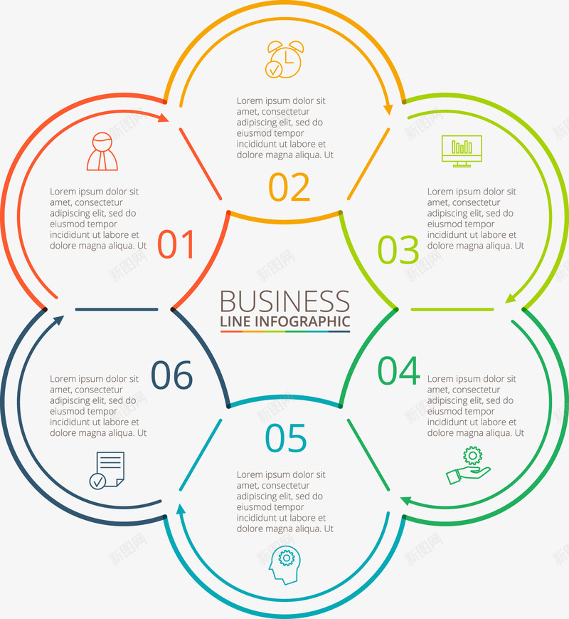 漂浮六圆圈信息图表矢量图eps免抠素材_新图网 https://ixintu.com 信息图表 漂浮 矢量图