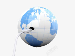 圆形插口立体科技数据线与地球模型高清图片