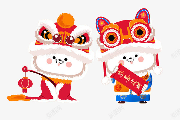 双猫拜年png免抠素材_新图网 https://ixintu.com 中国风 卡通手绘 可爱画风 字画 新年氛围 灯笼 装饰