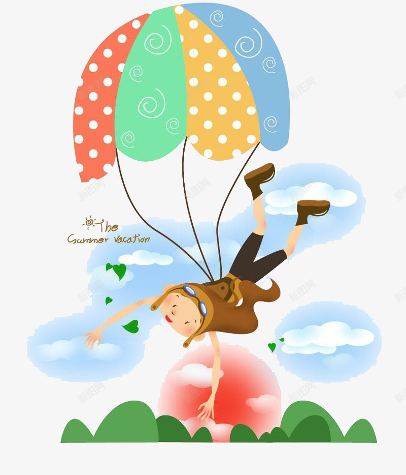 卡通图画png免抠素材_新图网 https://ixintu.com 伞兵 卡通人物 天空 彩色 白色云朵 降落伞