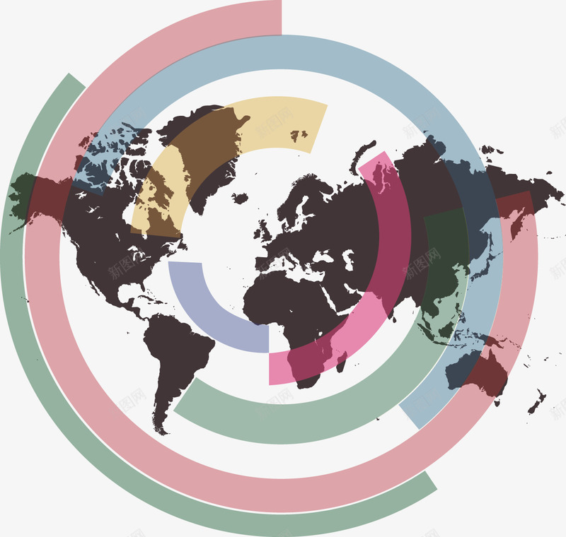 圆环世界地图png免抠素材_新图网 https://ixintu.com 圆圈 地图 彩色 循环