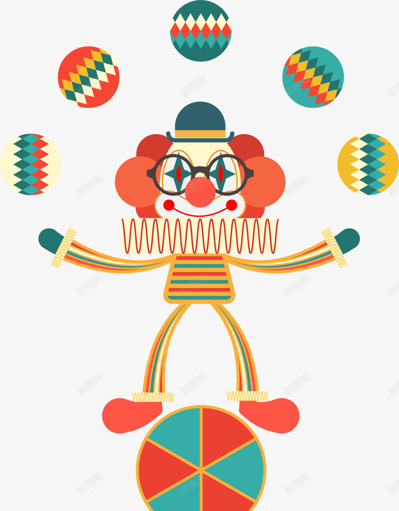 卡通人物小丑png免抠素材_新图网 https://ixintu.com 人物 卡通 唯美 圆圈 多彩 小丑 帽子 眼镜