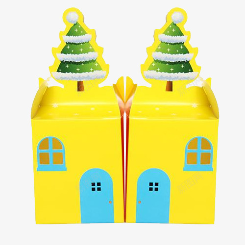黄色圣诞树平安果包装盒png_新图网 https://ixintu.com 包装礼盒 平安果包装盒 正方形 水果 苹果 黄色圣诞树