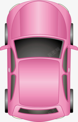卡通俯视粉色汽车素材