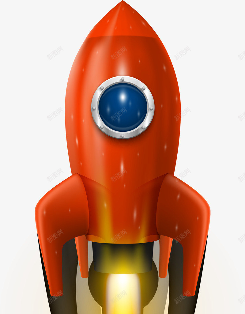 卡通红色火箭png免抠素材_新图网 https://ixintu.com 卡通火箭 白色光晕 红色火箭 蓝色圆圈 质感 黄色火焰