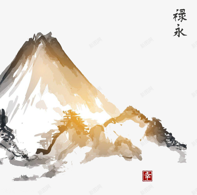 日本水墨山峰png免抠素材_新图网 https://ixintu.com 卡通动物 国画 彩绘动物 手绘动物 日本水墨山峰 高清免扣素材