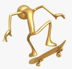滑板模型玩滑板的3D金色小人高清图片