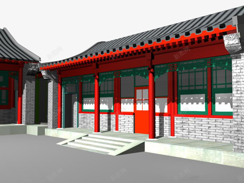 中国古建筑3D模型png免抠素材_新图网 https://ixintu.com 中国 中国古建筑 古建筑 模型 红色