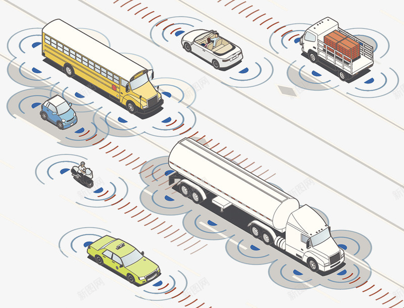 公路汽车雷达psd免抠素材_新图网 https://ixintu.com 前车距离 行驶 道路 雷达扫描