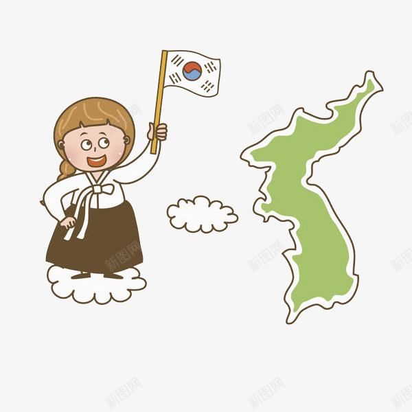旅游的女孩png免抠素材_新图网 https://ixintu.com 女孩 导游 挥舞的 漂亮的 韩国地图 韩国旗帜