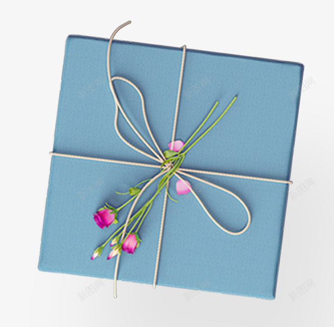 蓝色精致礼盒花朵装饰png免抠素材_新图网 https://ixintu.com 礼盒 精致 红色的花朵 缠绕的绳子 花朵装饰 蓝色