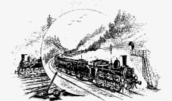 古老欧洲火车手绘黑白原始欧洲火车高清图片