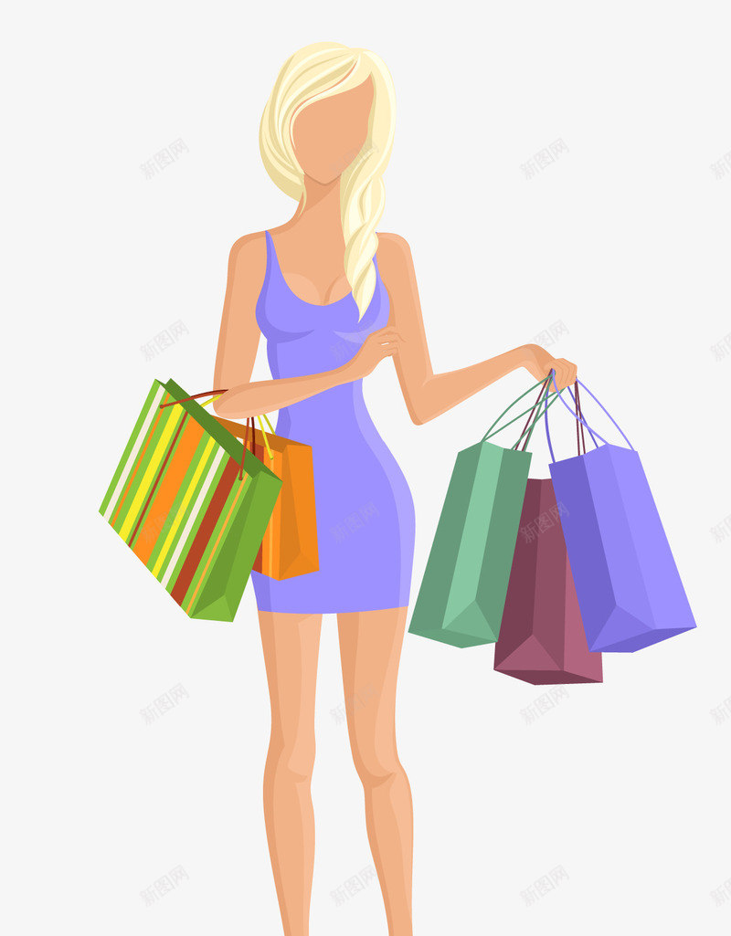 卡通女人购物png免抠素材_新图网 https://ixintu.com shopping 卡通女人购物 商场购物 女人 女士形象 扁平化人物 购物 购物狂欢 购物袋