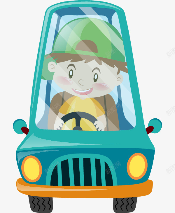 开车的男孩png免抠素材_新图网 https://ixintu.com 儿童 卡通 可爱 司机 小汽车 帅气的 高兴地