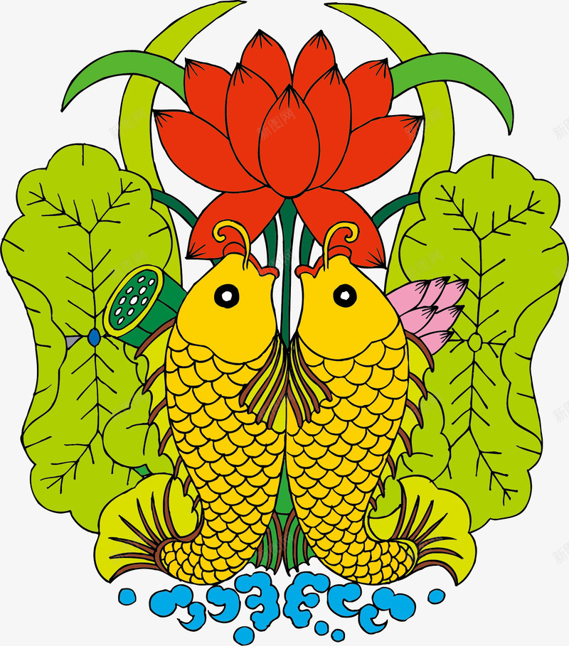 双鲤鱼png免抠素材_新图网 https://ixintu.com 吉祥素材 荷叶 荷花 鲤鱼