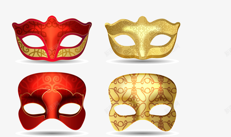 金色红色花纹面罩png免抠素材_新图网 https://ixintu.com 复古 派对面罩 狂欢节 矢量素材 金色面罩