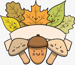 卡通蘑菇树叶标题框素材