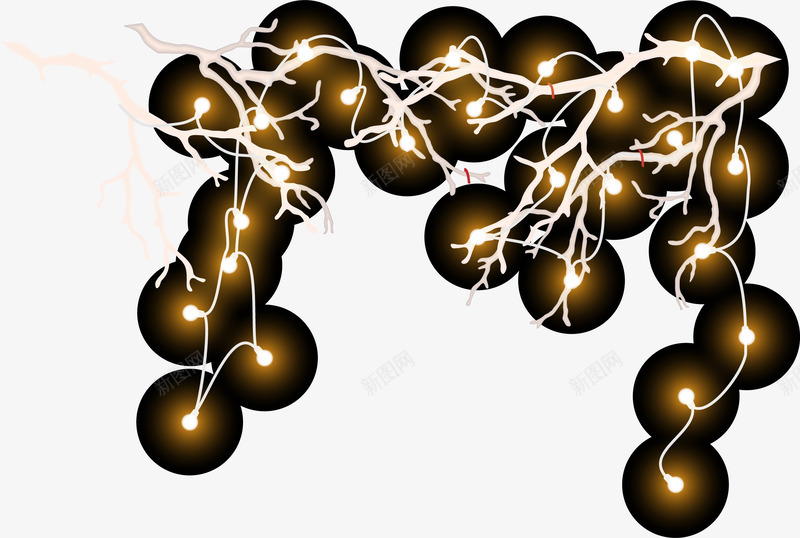小清新彩灯装饰矢量图ai免抠素材_新图网 https://ixintu.com 唯美 小清新彩灯 彩灯装饰 白色绳子 黄色光晕 黑色圆圈 矢量图