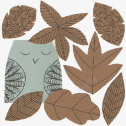 猫头鹰形状卡通猫头鹰和落叶高清图片