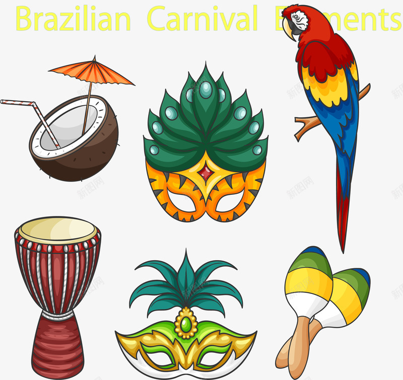 巴西狂欢节元素png免抠素材_新图网 https://ixintu.com 巴西 狂欢 狂欢素材 狂欢节 面具 鹦鹉