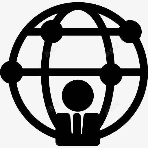人在世界网格的前面一个圆圈图标png_新图网 https://ixintu.com 世界 人 圆形 地图和国旗 男性 网格