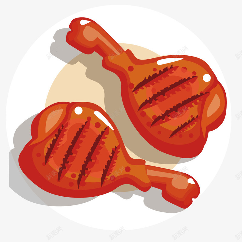 食物鸡腿肉块矢量图ai免抠素材_新图网 https://ixintu.com 卡通肉块 彩绘绘画 模型 烤肉 熟食 矢量图 餐饮食物