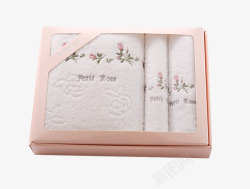 三色面巾实物米白色毛巾礼盒高清图片